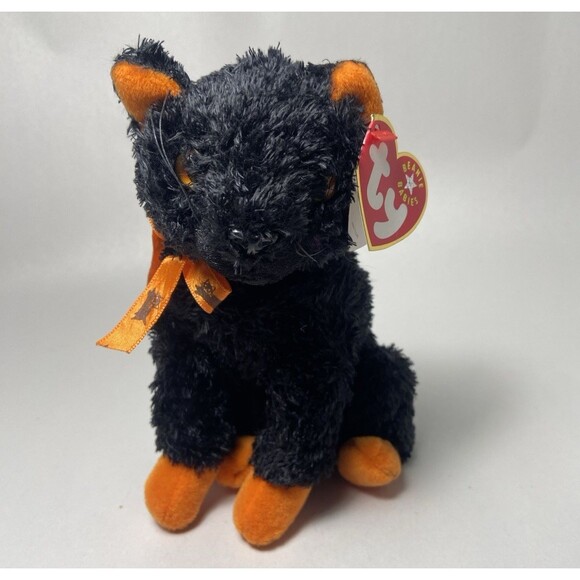 Ty Beanie Babies Fraidy Cat 6” Beanbag Plush Black Orange Paper Hang Tag 2001 - Picture 1 of 5
